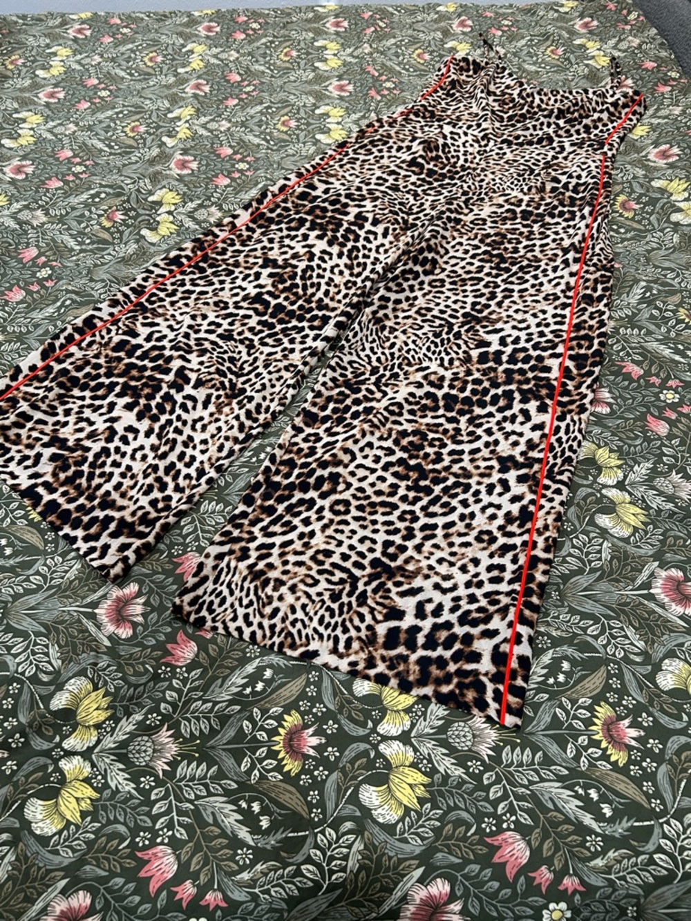Vince Camuto Leopard Print Wide-Leg Jumpsuit with Red Trim